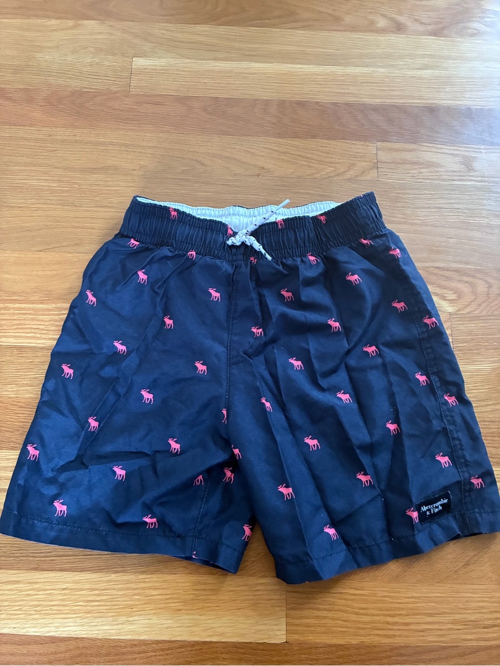 Abercrombie Navy Swim Shorts with Pink Moose Embroidery